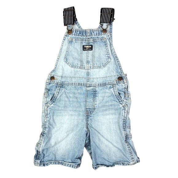 Osh Kosh carpenter shortalls denim engineer stripe straps 5T - Picture 1 of 8